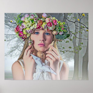 Jolie fille mystique dans les bois Poster