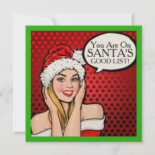 Jolie fille Retro Pop Art Noël Invitation