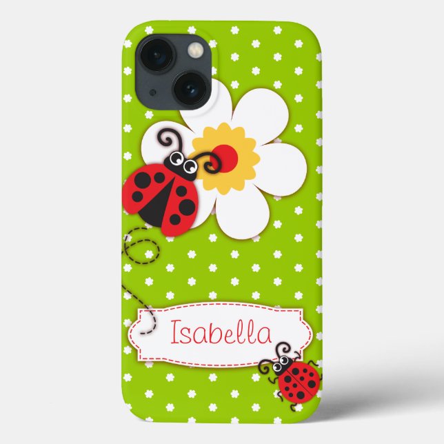 Jolie filles coccinelle nom vert rouge coque ipad (Verso)