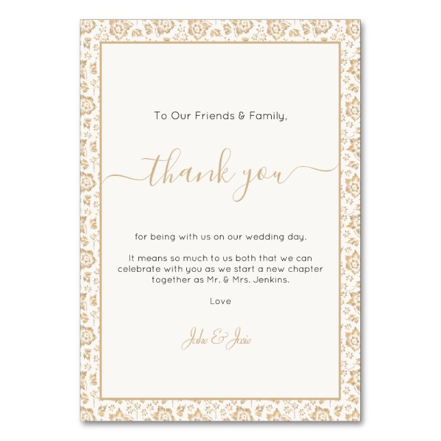 Jolie fleur antique Mariage merci Table Card (Par défaut)