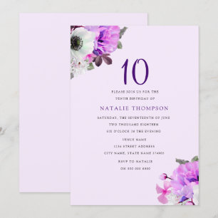 Jolie Fleur violette Fille 10e Invitation d'annive