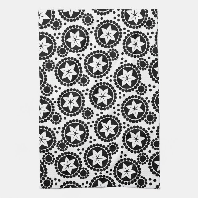 Jolie fleurs blanches noires Serviette (Vertical)