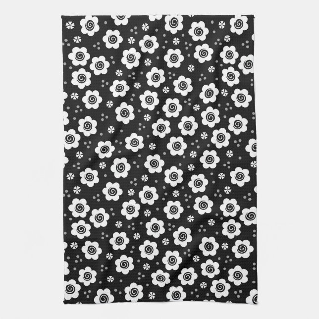 Jolie fleurs blanches noires Serviette (Vertical)