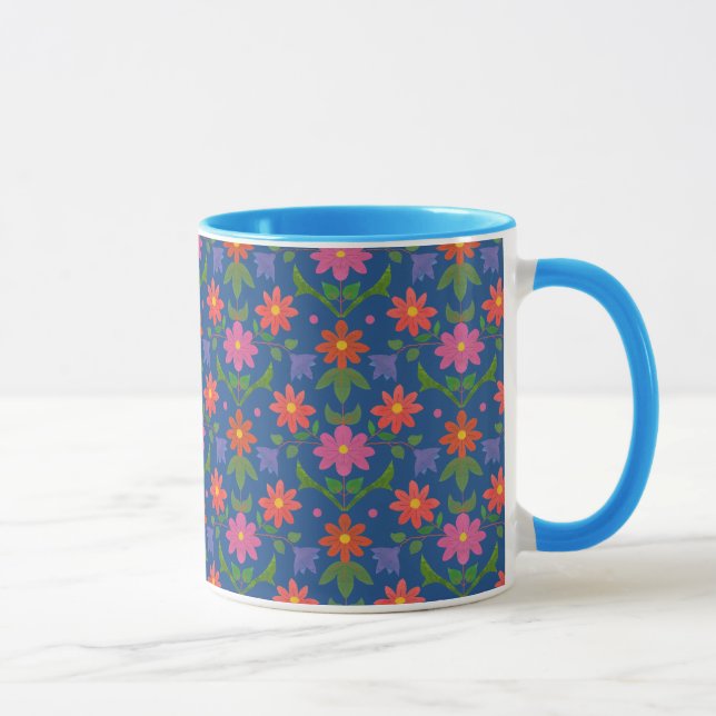 Jolie Fleurs Rangoli Polka Dot Blue Ringer Mug (Droite)