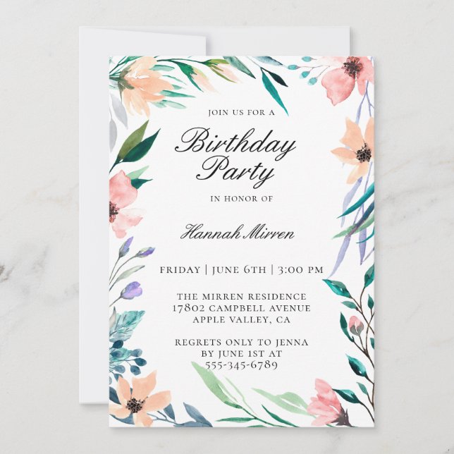Jolie Floral Anniversaire Fête Invitation (Devant)