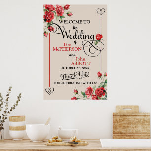 Jolie Floral Roses Mariage Affiche de bienvenue