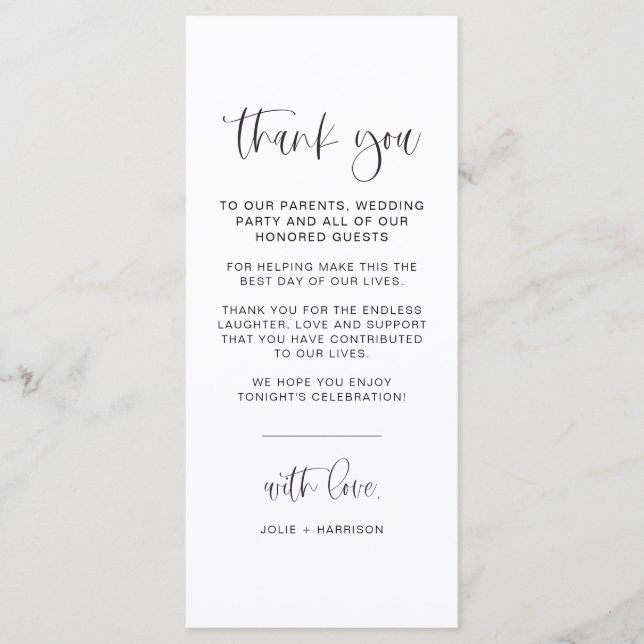 JOLIE Fun Script Minimalist Table Thank You Card (Front)