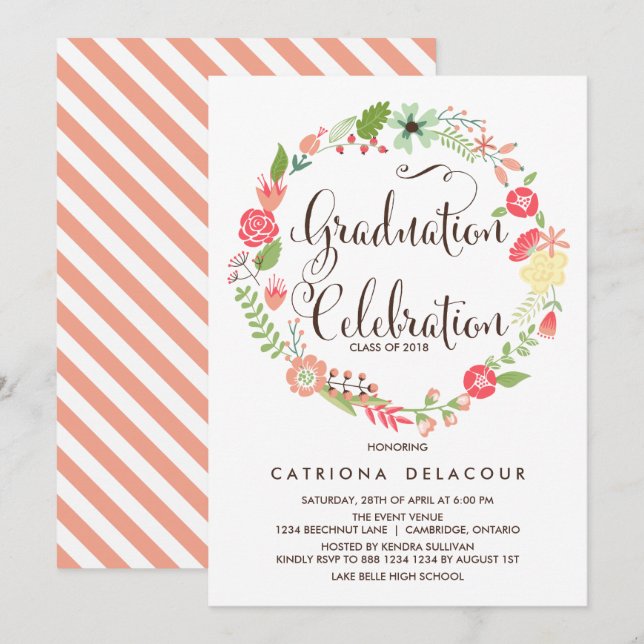Jolie Garden Wreath Graduation Party Invitation (Devant / Derrière)