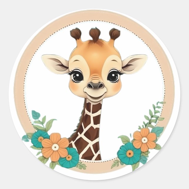 Jolie Giraffe avec Sticker Fleurs (Devant)