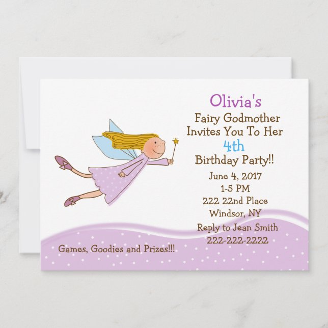 Jolie Godmère Fée Et Dots Invitation Anniversaire (Devant)