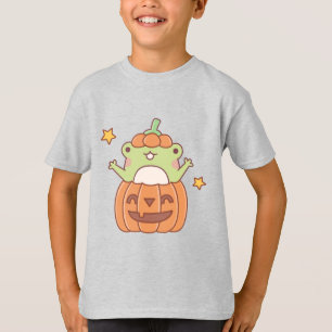 Jolie Grenouille Halloween En T-shirt Citrouille