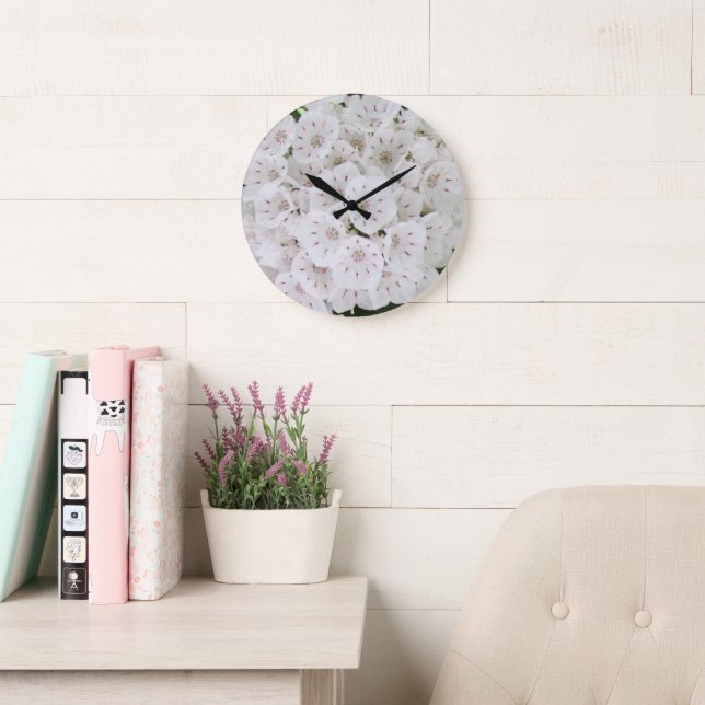 Jolie horloge de blanc Laurel Floral Mur (Salle de lecture)