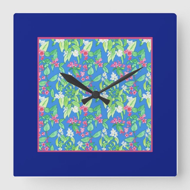Jolie horloge murale Carré, fleurs printanières, b (Recto)