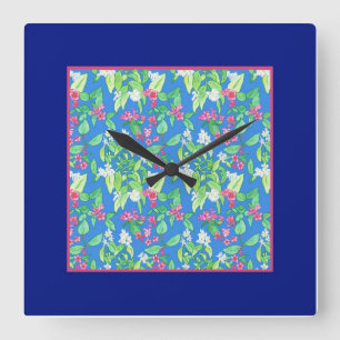 Jolie horloge murale Carré, fleurs printanières, b
