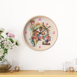 Jolie horloge murale fée et gnome