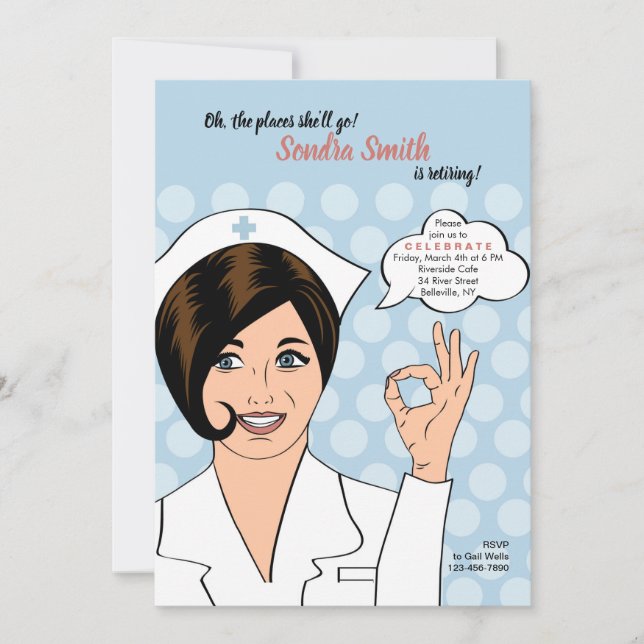 Jolie infirmière à la retraite Invitation de la pa (Devant)
