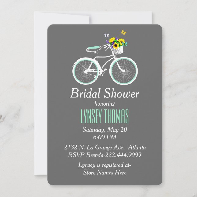 Jolie invitation à la douche nuptiale à bicyclette (Devant)