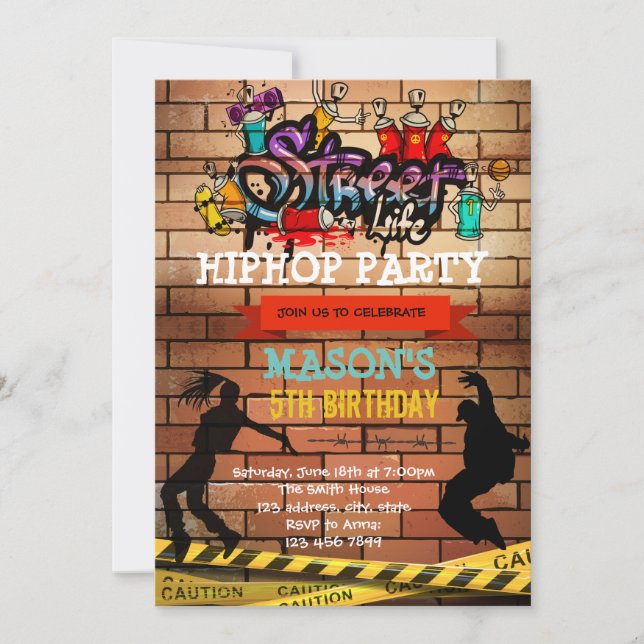 Jolie invitation à thème d'anniversaire hiphop (Devant)