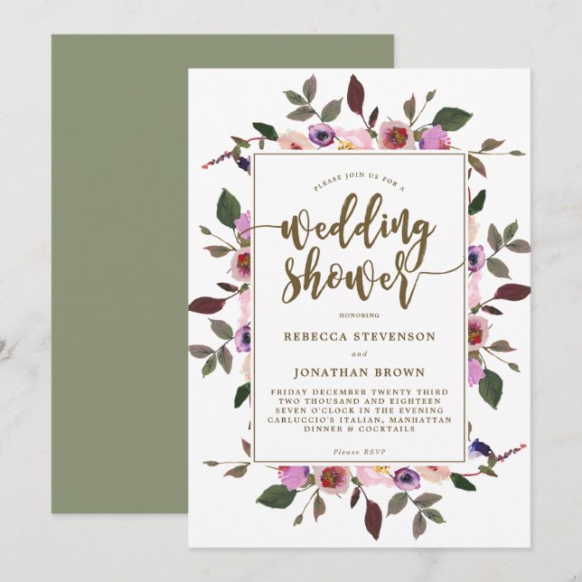 jolie invitation à wedding shower floral (Devant / Derrière)