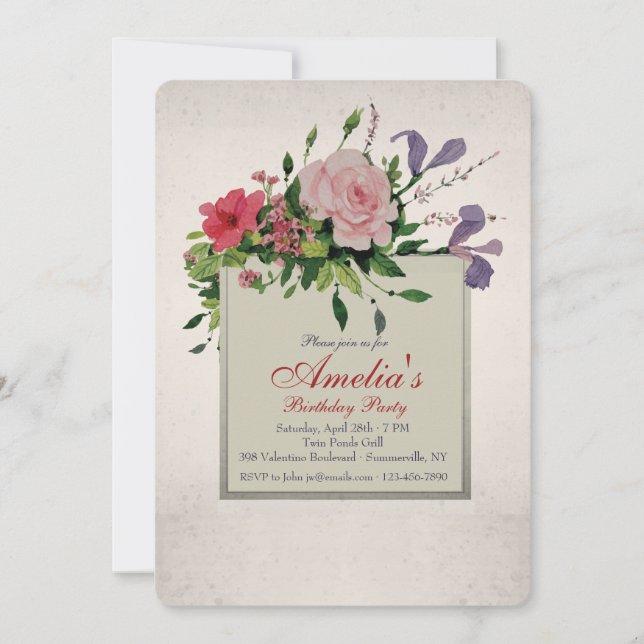 Jolie Invitation au coin des clusters de fleurs (Devant)