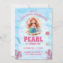 Jolie Invitation d'anniversaire de Sirène à l'aqua