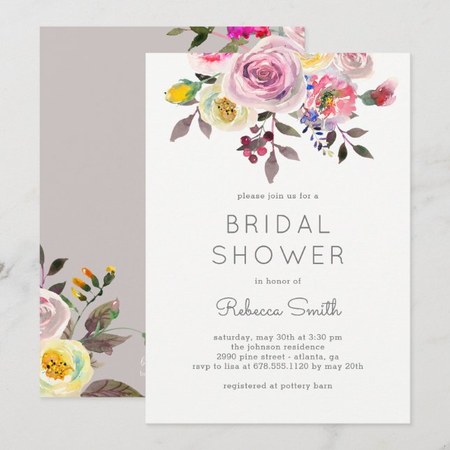 Jolie invitation de douche nuptiale (Devant / Derrière)