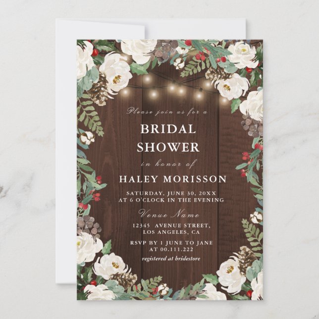 Jolie invitation de douche nuptiale d'hiver rustiq (Devant)
