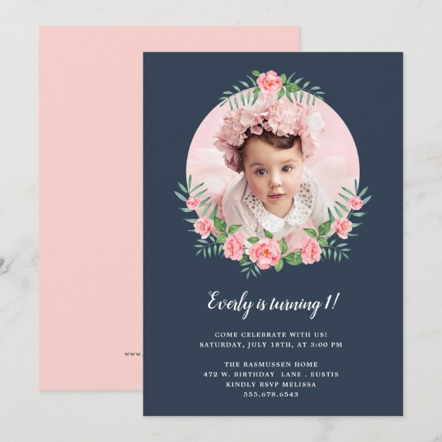 Jolie invitation de fête d'anniversaire de photo (Devant / Derrière)