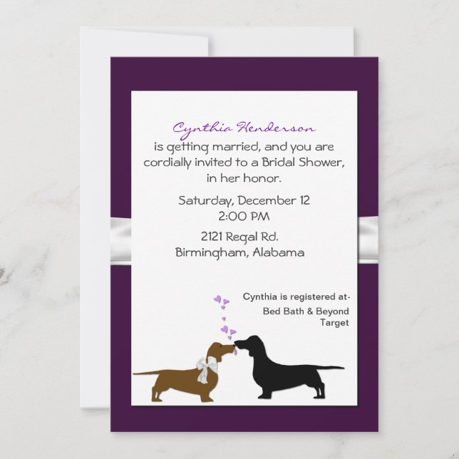 Jolie invitation de Fête de la mariée de teckels (Devant)