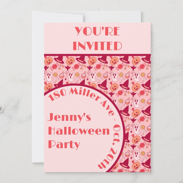 Jolie invitation de la fête de la fille rose d'Hal (Devant)