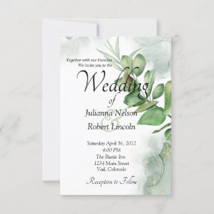 Jolie invitation de mariage à l'aquarelle avec ver