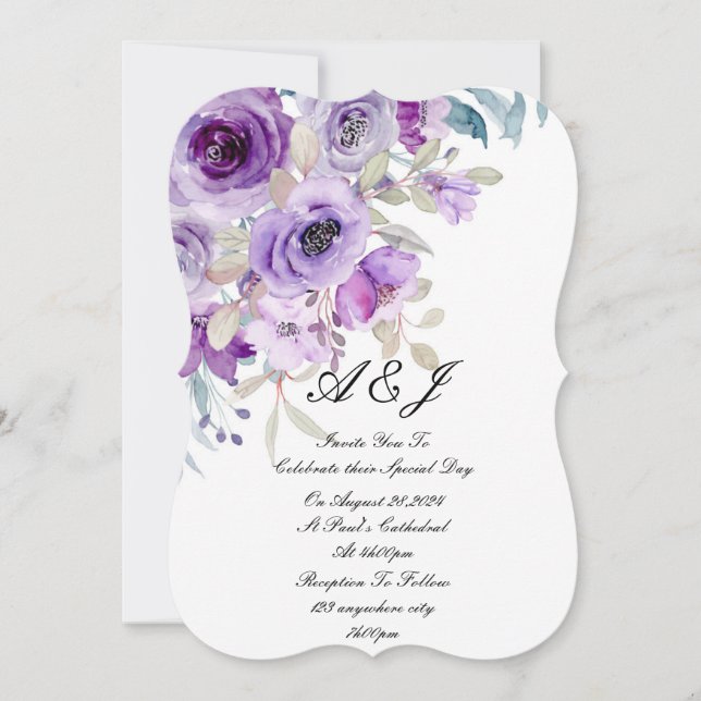 jolie invitation de mariage lilas violet (Devant)