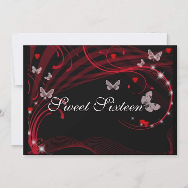 Jolie invitation de Sweet sixteen rouge (Devant)