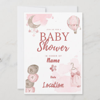 Jolie invitation en Baby shower rose