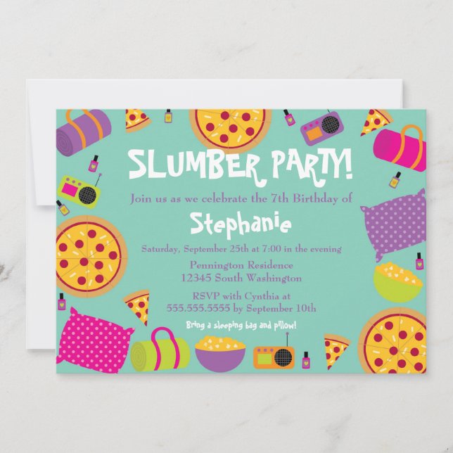 Jolie invitation pour la fête du sommeil d'anniver (Devant)