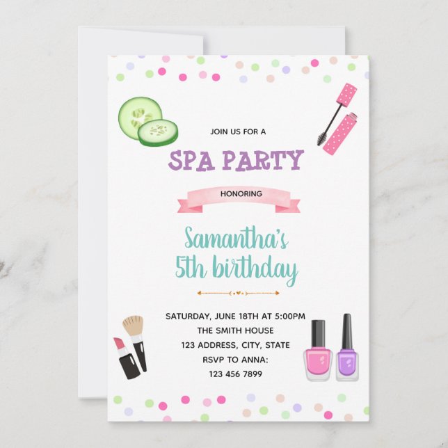 Jolie invitation spa d'anniversaire (Devant)