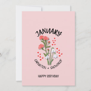 Jolie JANVIER Mois de naissance Fleur Carte d'anni