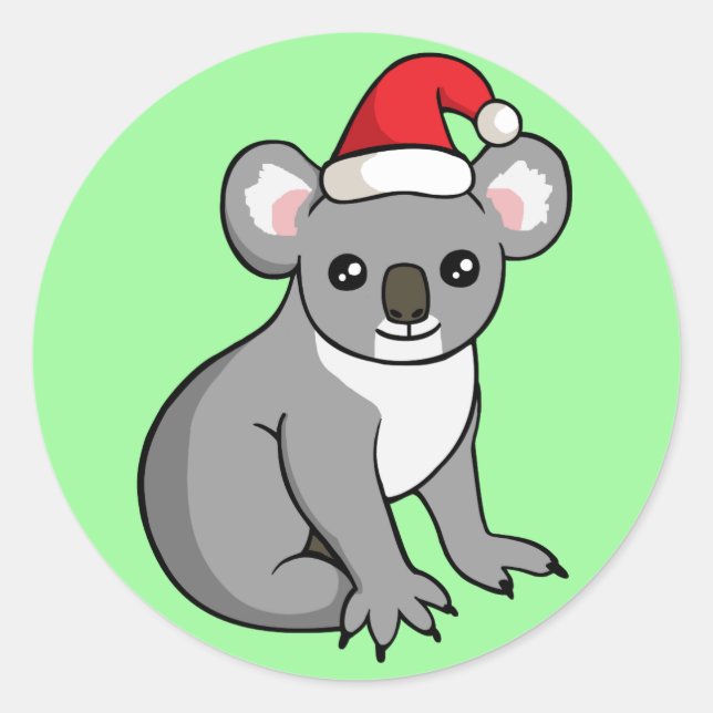 Jolie Koala de Noël à Santa Hat Dessin Stickers (Devant)