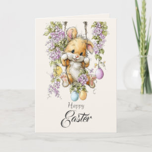 Jolie Lapin Fluffy Aquarelle Carte de Pâques Oreil