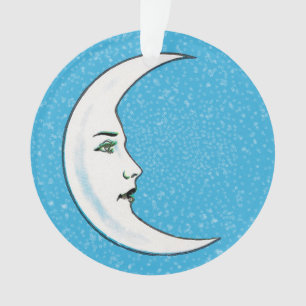 Jolie Lune Croissant Blanche Avec Étoiles Visage B