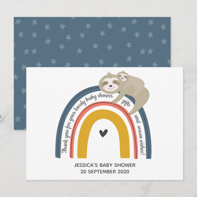 Jolie maman et bébé Sloth Rainbow Carte de remerci (Devant / Derrière)