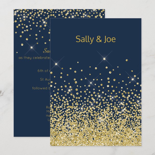 Jolie Marine Gold Diamond Invitations de mariage (Devant / Derrière)