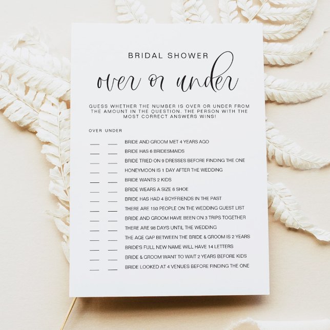 JOLIE Minimalist Over or Under Bridal Shower Game Invitation (Creator Uploaded)