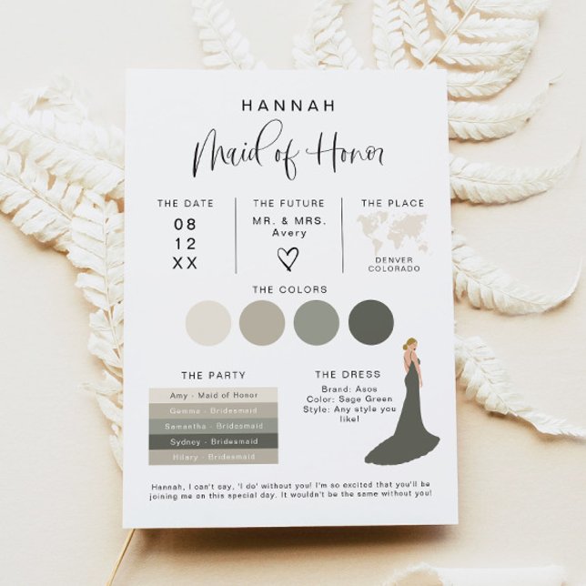 JOLIE Modern EDITABLE Maid of Honour Info Card (Creator Uploaded)