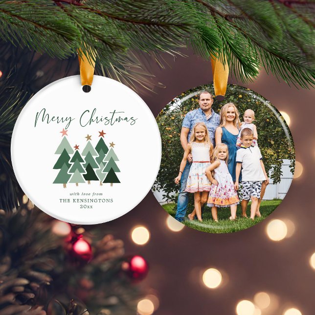 Jolie Moderne Rustique Arbres de Noël Photo de vac (Cute Modern Rustic Christmas Trees Holiday Photo Acrylic Ornament)