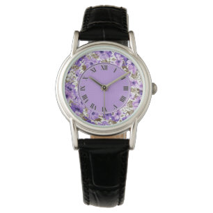 Jolie montre à poignet florale violet et blanc