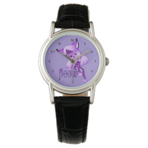 Jolie montre bracelet de chaton de Meow Meow viole