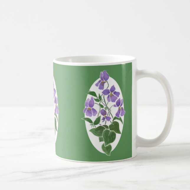 Jolie Mug de café vert et blanc, Violets (Droite)