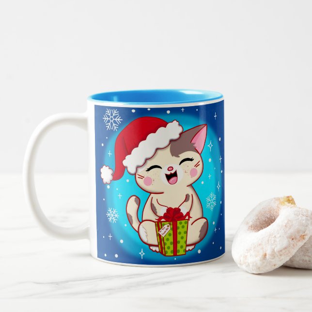 Jolie Mug de flocon de neige Kitty Christmas (Avec donut)