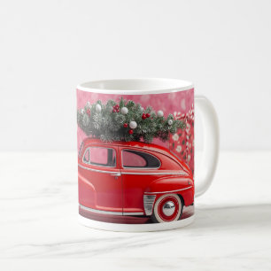« Jolie mug de Noël rose - voiture rouge et arbre